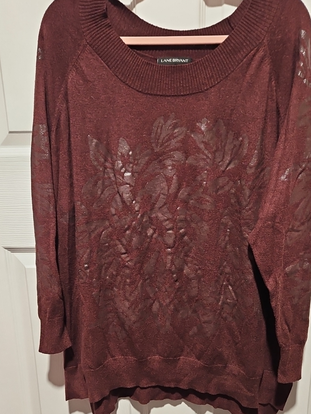 Lane Bryant Burgundy Floral Design  Knit Pullover